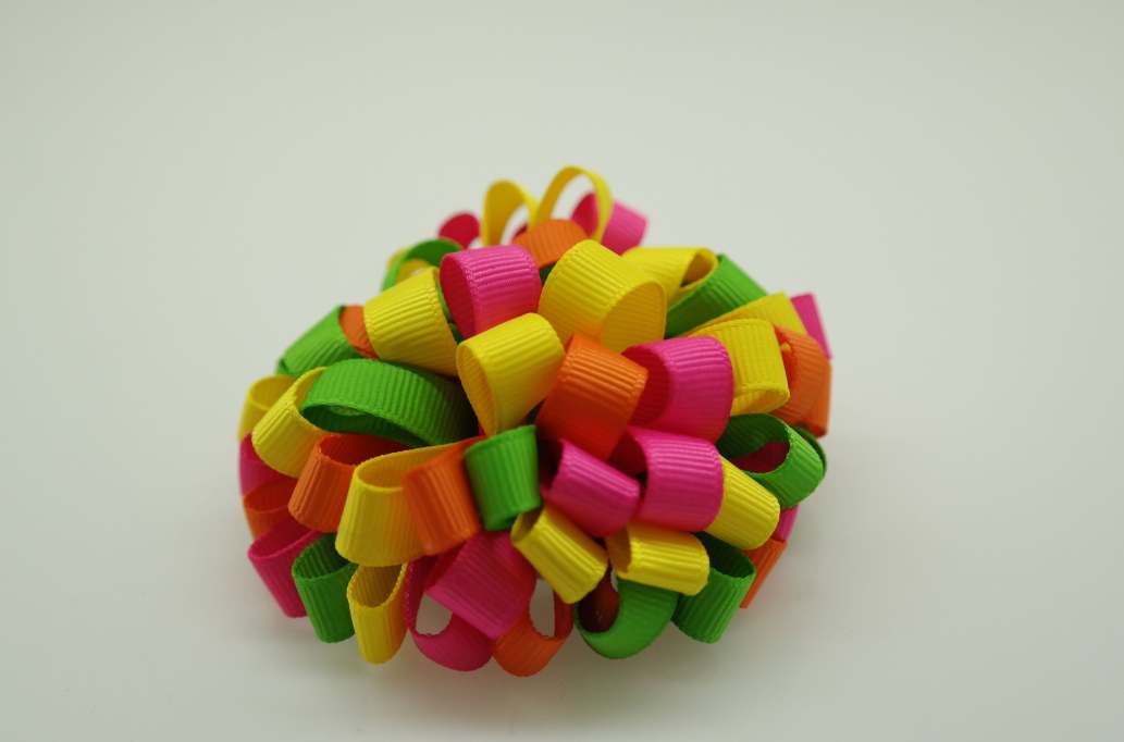 Loopy loopy puff hair Bow with colors  Daffiadil Yellow, Russet Orange, Hot Pink, Apple Green